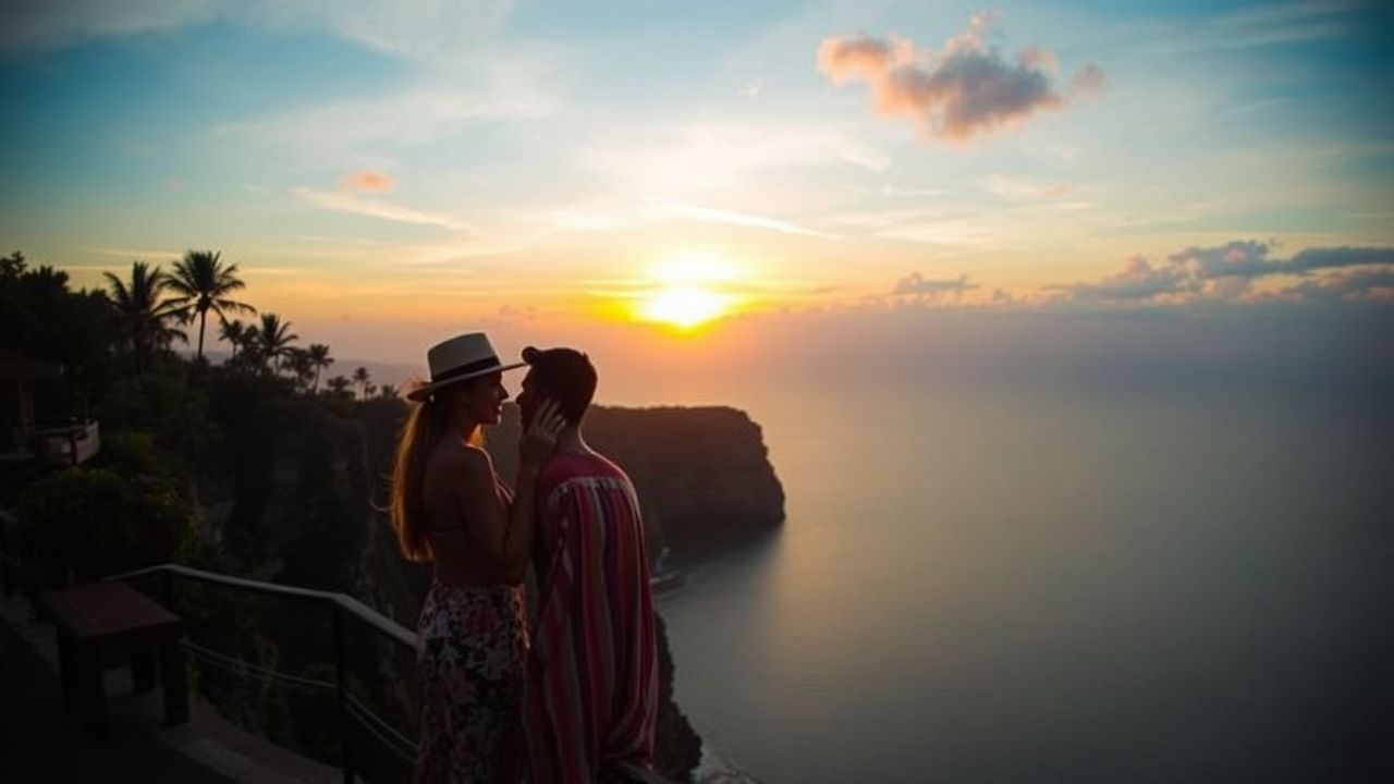 Sunset view at cliffside resort in Bali.