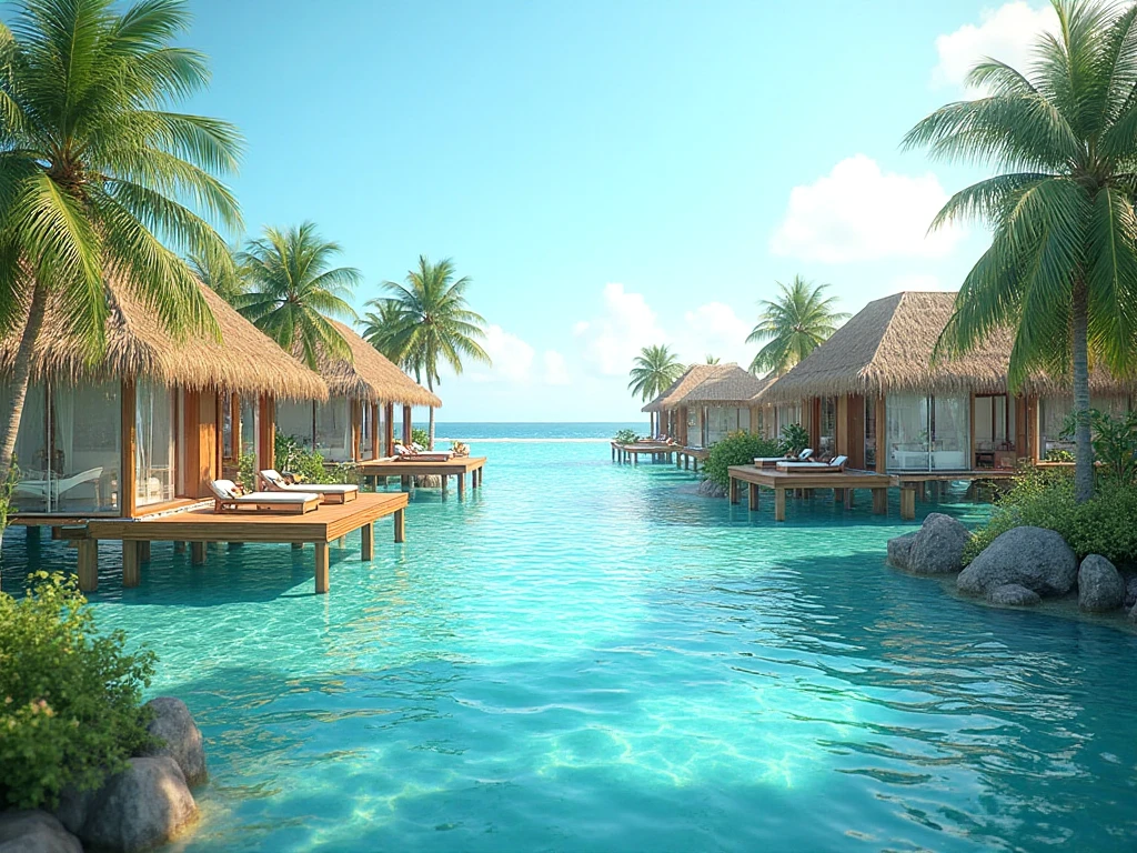 Overwater bungalows at Aruba Ocean Villas with direct access to the Caribbean Sea.