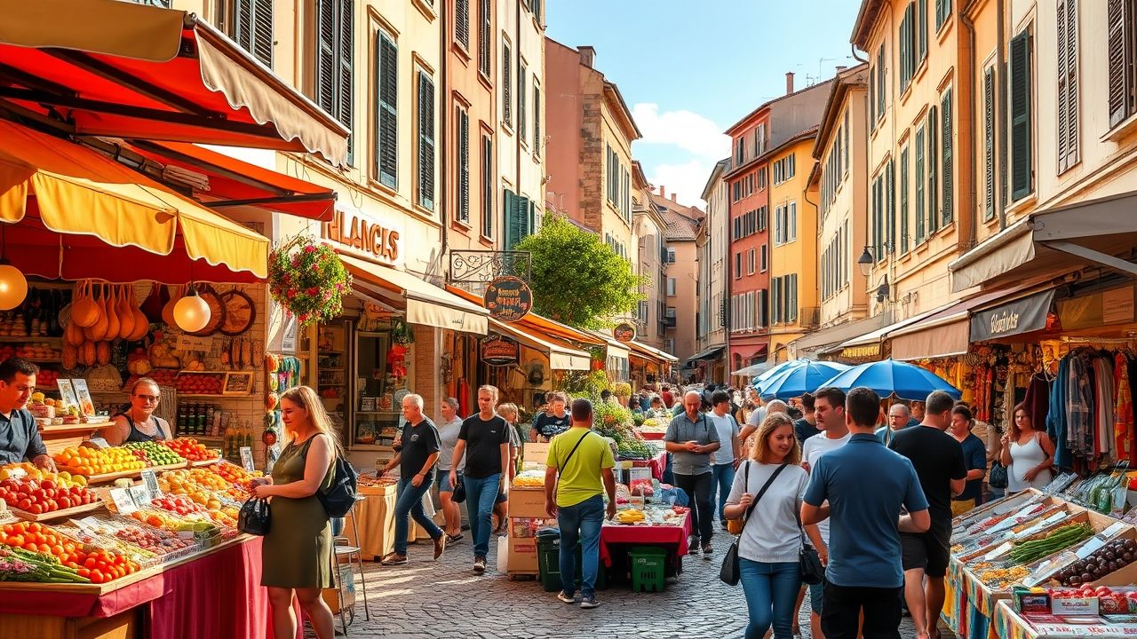 "Overseas traveler exploring a vibrant cultural street market."