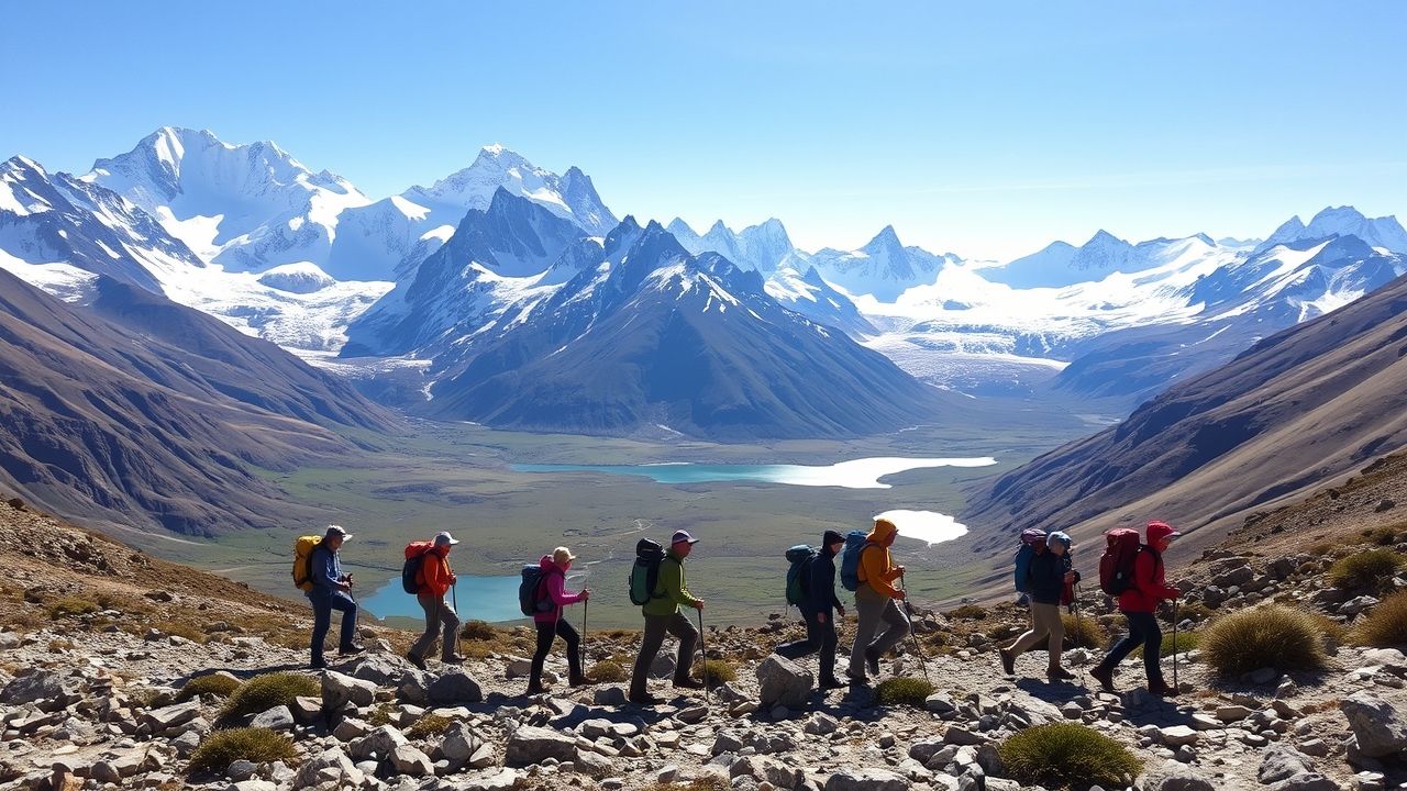 Overseas adventure travel trekking in Patagonia mountains