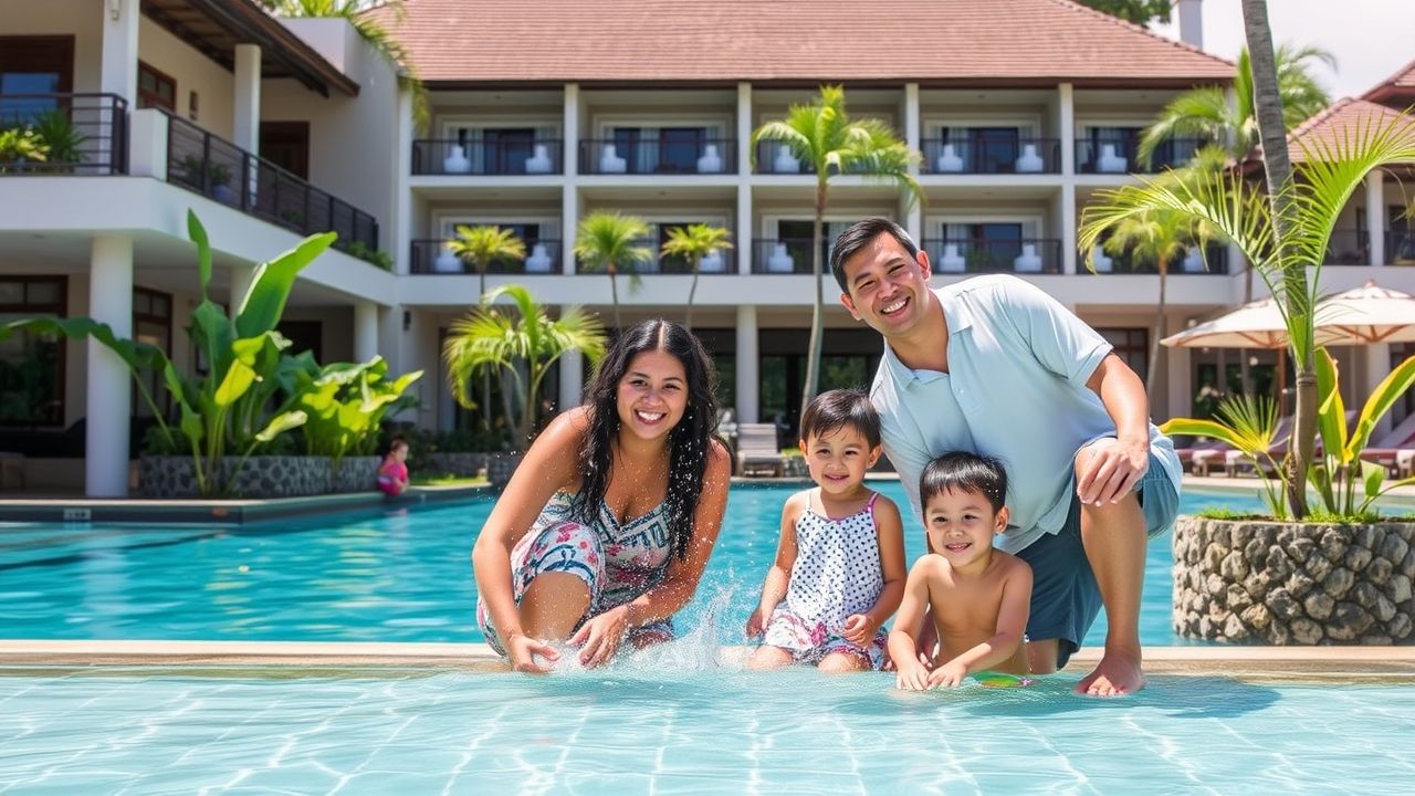 Family enjoying vacation at a Bali resort.