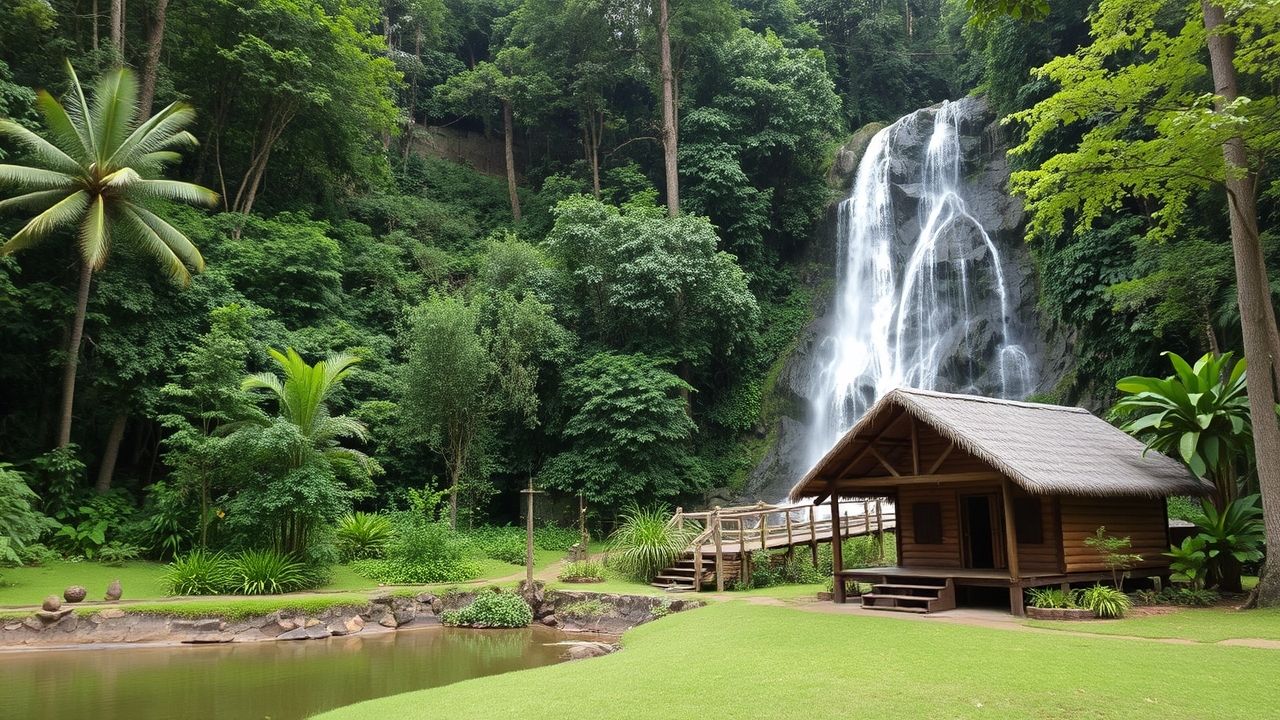Eco-lodge near Bali waterfalls – best places to stay in Bali for young adults seeking adventure.