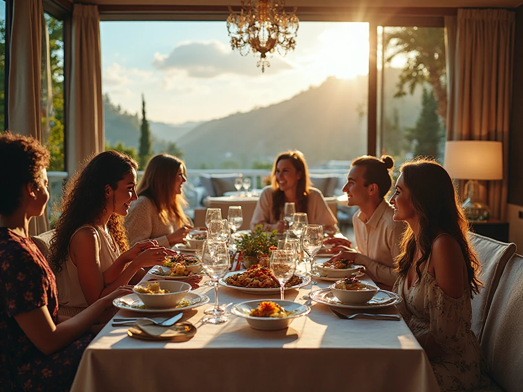 Friends celebrating in a spacious villa rented through Marriott Homes and Villas