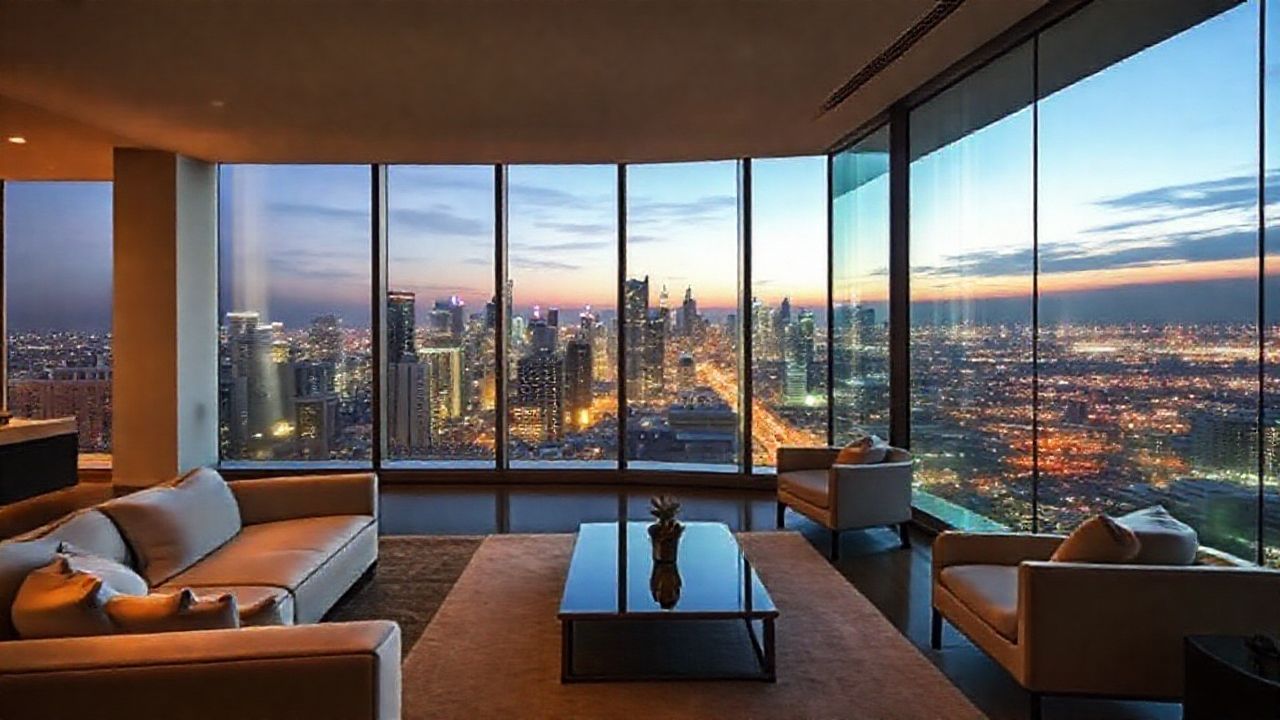 Modern city apartment with skyline view available through Marriott Homes and Villas